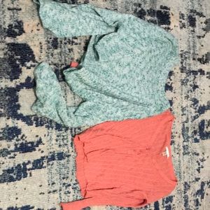 Peach long sleeve crop top and mint sweater crop